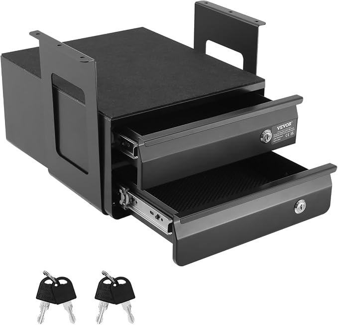 VEVOR Under Desk Double Stacked Lockable Slide Out Drawer, 13 inch Lockable Under Table Pull-out Drawer Attachment for Sit Stand Workstation, Secure Under Desk Storage Organizer, Black by VEVOR