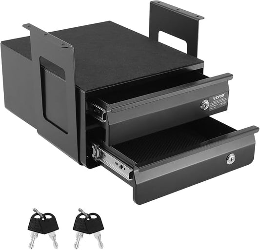 VEVOR Under Desk Double Stacked Lockable Slide Out Drawer, 13 inch Lockable Under Table Pull-out Drawer Attachment for Sit Stand Workstation, Secure Under Desk Storage Organizer, Black by VEVOR