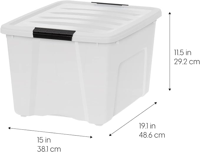 IRIS USA 6-Pack 40 Quart Storage Bins with Lids, Pearl | Conceals contents for a clean look. Perfect for moving, blankets, clothing, and garage storage. Nestable design saves space - Image 3