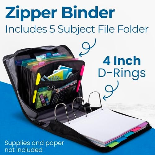 Case-it School Zipper Binder | 4-Inch D-Rings | 800-Sheet | D-186 Jet Black - Image 2