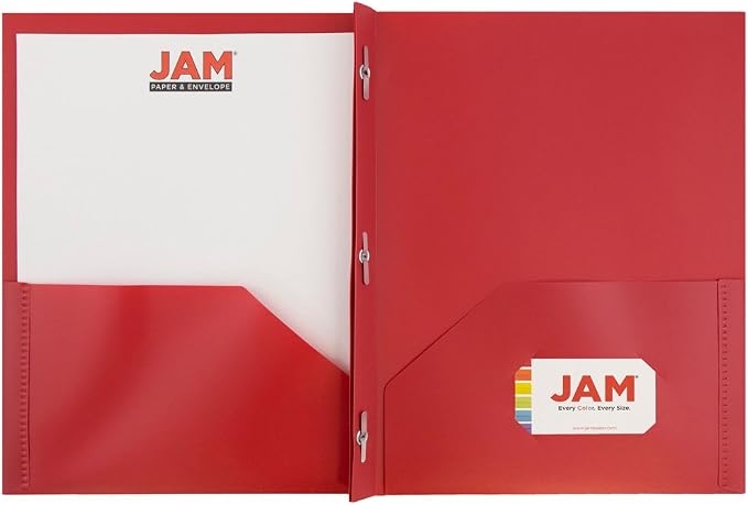JAM PAPER Plastic Color POP Folders - 2 Pocket Durable Folders with Metal Prongs Fastener Clasps - Red - Bulk 96/Pack - Image 3