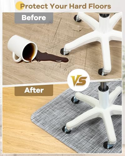 BesWin Office Chair Mat for Hard Floors, 36" x 48" Desk Computer Chair Mat for Wood/Tile Floors, Heavy Duty Non-Slip PVC Hard Floor Protector Mat Desk Rug for Office Home, Grey - Image 2