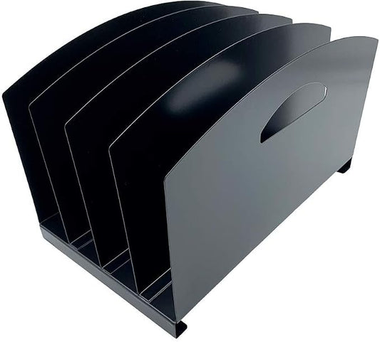 Huron Desktop File Organizer Vertical 4 Slot w/Handles, Black Steel by Huron