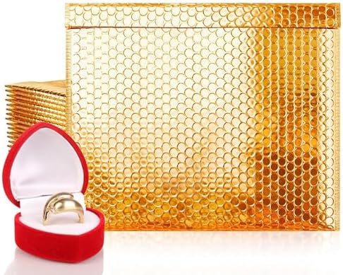 Gold Metallic Bubble Mailers, 13 x 11 Inches. Pack of 50 Padded Envelopes Waterproof. Opaque Metallic Bubble Envelope Mailer Self-Seal. Waterproof Padded Shipping Envelopes for Gifts by AMIFF