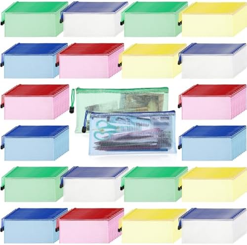 Zhehao 400 Pcs A6 Mesh Zipper Pouch Pencil Pouch with Zipper Waterproof Mesh Storage Bags Small File Bags for Organization Office Supplies, 9.5 x 4.5 Inch (Fresh Color) by Zhehao