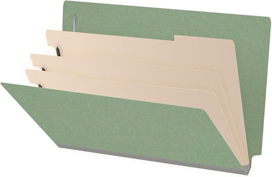 Ecom Folders End Tab Pressboard Classification Folders | Legal Size 25 Pt Type III Stock with 3 Dividers & 3" Tyvek Expansion | 2 Fasteners Pos 1 & 3 for Medical & Office Docs | Green, Box of 10 by Ecom+Folders