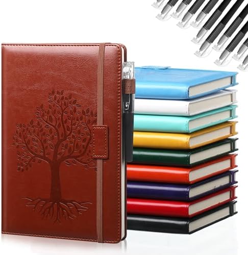 Estune 10 Pack Lined Journal Notebook A5 Tree of Life Hardcover Leather Journal with 10 Pen, College Ruled Notebook for Travel, Business, Work, Office, School Note Taking Diary(Vivid Color) by Estune