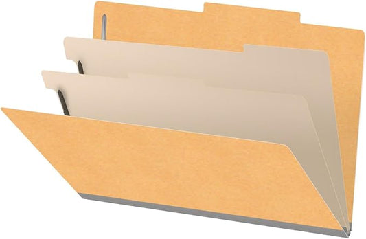 18 pt Heavy Duty Top Tab Color Folders, 2/5 Cut ROC Top Tab, Legal Size, 2 Dividers, Gold (Box of 10) by Ecom+Folders
