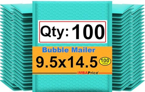 iMBAPrice 100-Pack #4 (9.5" x 14.5") Premium Hot Teal Color Self Seal Poly Bubble Mailers Padded Shipping Envelopes (Total 100 Bags) by iMBAPrice