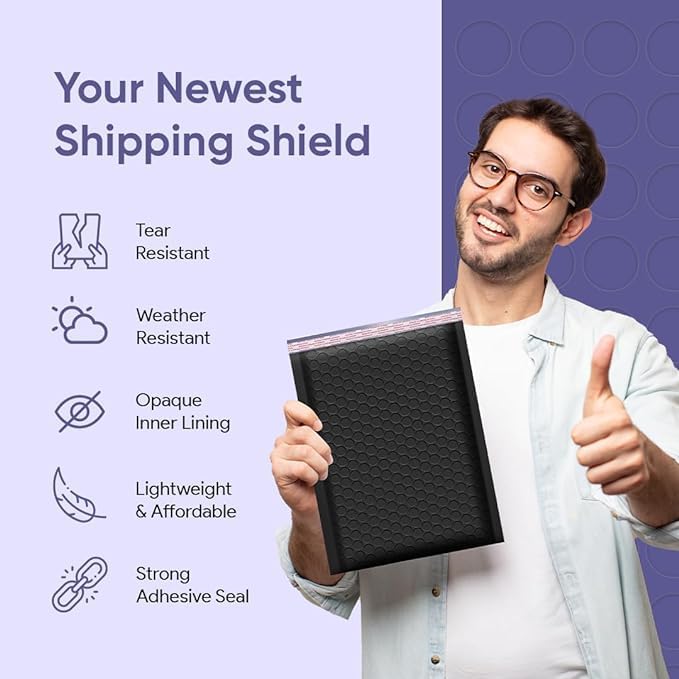 Black Bubble Mailers 8.5x14.5, Self Seal Poly Padded Envelopes #3, 100 Pack - Image 5