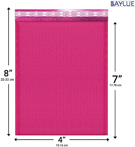 Hot Pink Bubble Mailers 4x8, Self Seal Poly Padded Envelopes #000, 500 Pack - Image 2