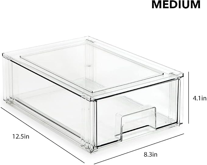Isaac Jacobs Stackable Organizer Drawer Set (1 Medium, 1 Large), Clear Plastic Storage Boxes, Pull-Out Bins, Home, Office, Closet, Shoes, BPA-Free, Food/Fridge/Freezer Safe (1 Medium, 1 Large) - Image 3