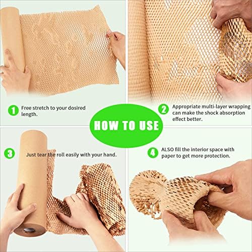 Honeycomb Packing Paper, MINHAO 15"x500' Eco Friendly Packing Paper for Moving Recyclable Honeycomb Paper Moving Supplies Bubble Paper Wrapping Protective Roll, With 36 Fragile Sticker Labels - Image 3