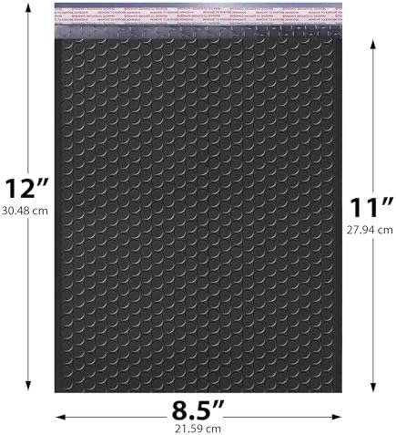 Jet Black Bubble Mailers 8.5x12, Poly Padded Envelopes #2, 100 Pack - Image 2
