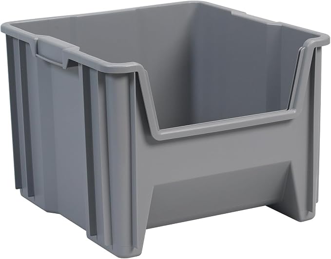 Akro-Mils 13018 Stak-N-Store Stackable Storage Bins, Heavy Duty Garage Storage Containers, Open Front Plastic Organizer for Tools, Shelves, Closet Organizer, 17-1/2" x 16-1/2" x 12-1/2", Gray, 2-Pack by Akro-Mils