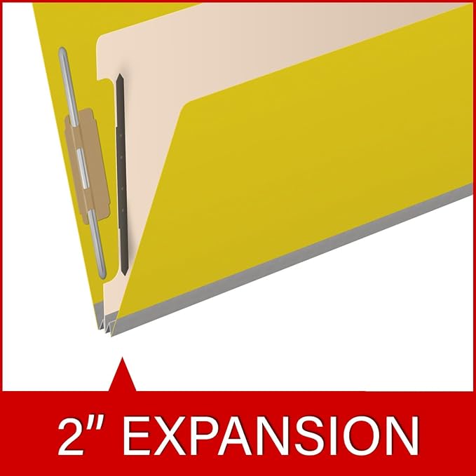 Ecom Folders Top Tab Pressboard Classification Folders | Legal Size 25 Pt Stock with 1 Divider | 2/5 Cut ROC Tab for Medical & Office Filing | 4 Filing Sections | Yellow, Box of 10 - Image 7