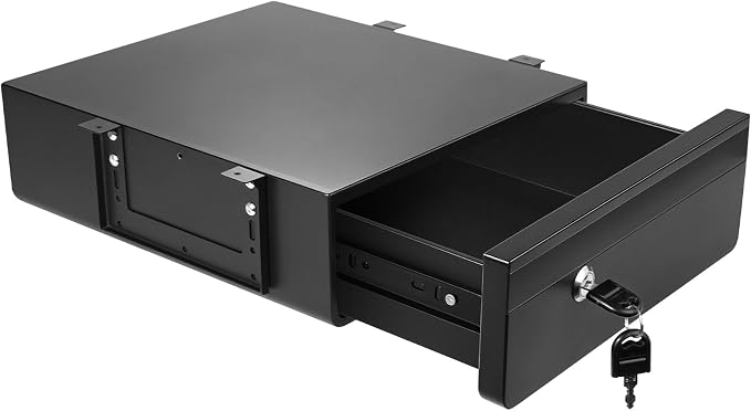 POPMOON 14 in Deep Under Desk Drawer Lockable, Pull Out Storage Organizer | Carbon Steel Under Table Drawer with Lock & Key, Adjustable Height Under Desk Drawer Slide Out Smooth Slide Rails,Hold 33 lbs by POPMOON