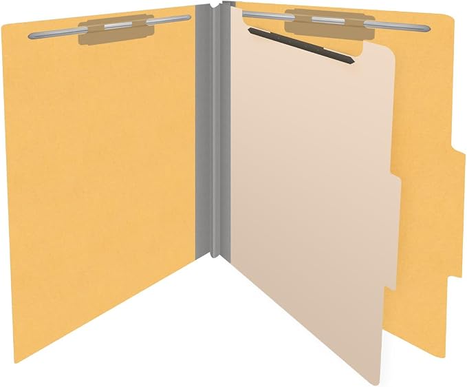 Heavy Duty End Tab Color Folders, 2/5 Cut ROC Top Tab, Letter Size, 1 Divider, Yellow (Box of 10) - Image 4