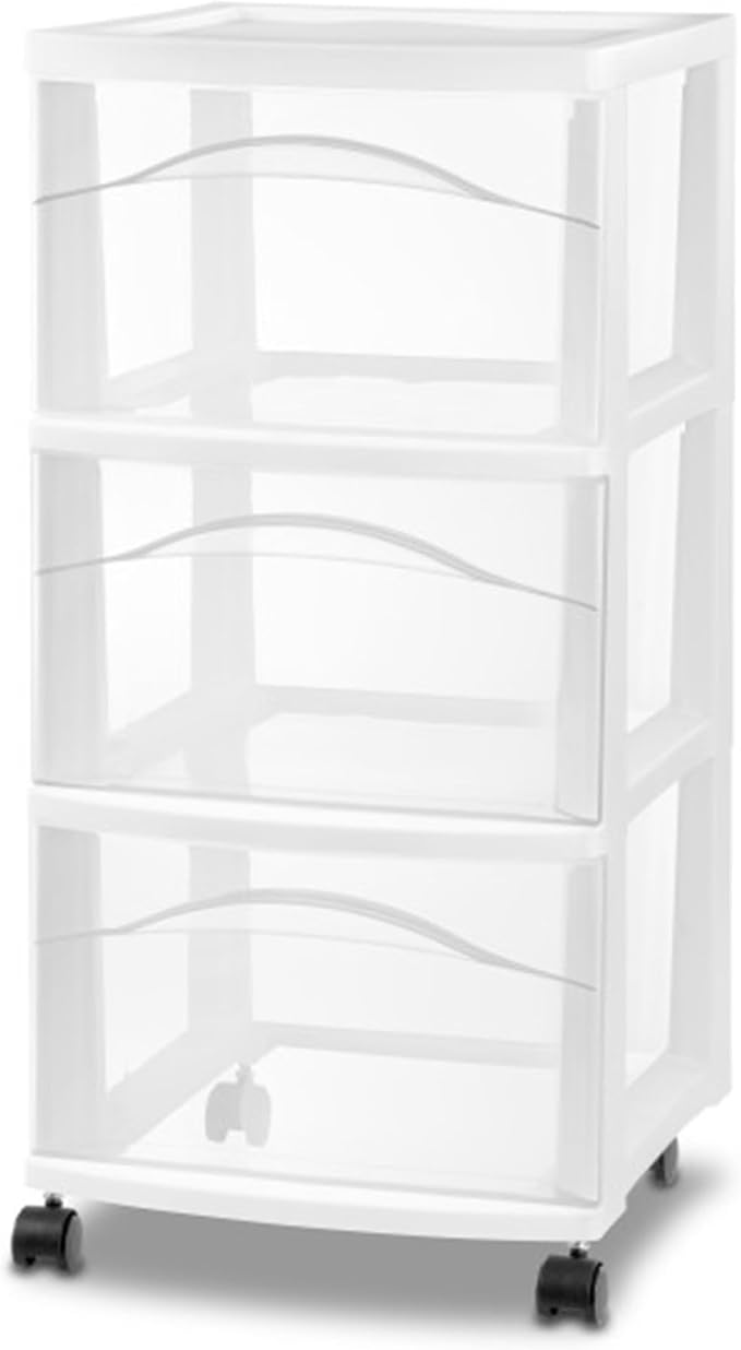 Sterilite 4-Pack 3-Drawer Cart, Plastic Storage Organizer Drawers with Wheels, White - Rolling Multipurpose Bins for Dresser, Closet, Cabinet, Bedroom, Bathroom, and Office Organization - Image 8