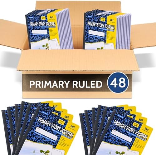 48 Pack - EPI Primary Ruled Composition Notebook Black - 200 Pages (100 Sheets), 9-3/4 x 7-½ - Classroom Back to School Supplies, Heavy Duty, Durable Hardcover Office Notebooks, Sewn by EPI