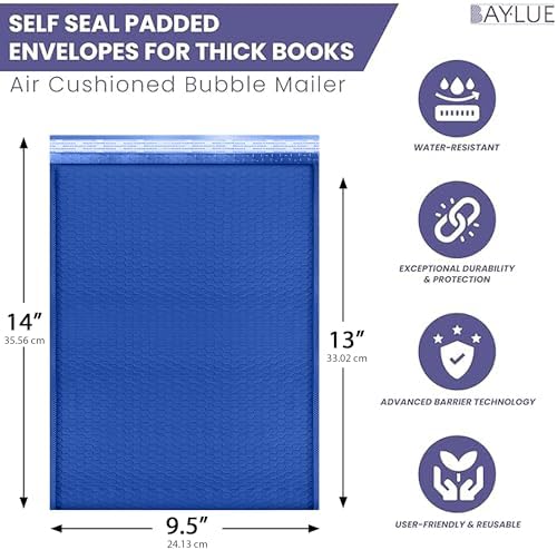 Royal Blue Bubble Mailers 10x13, Self Seal Poly Padded Envelopes, 100 Pack - Image 2