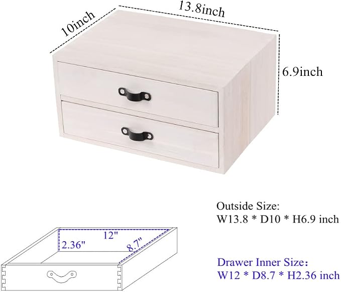 DDYURI Desk Organizer Drawers for Office Supplies Kitchen Storage - Wood Makeup Organizer Box/Countertop Drawers Chest for Dresser Wooden Cabinet Printer Stand Machine Shelf White (FAX2C-WH） - Image 3