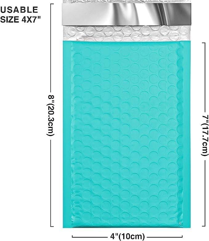 Metronic 500PC Small Bubble Mailer 4x8 Inch Teal Padded Envelopes - Image 2
