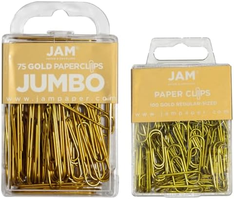 JAM PAPER Combo Pack Colorful Paper Clips - Standard & Jumbo - Gold Paperclips - 1 Pack of 100 & 1 Pack of 75 by JAMPaper