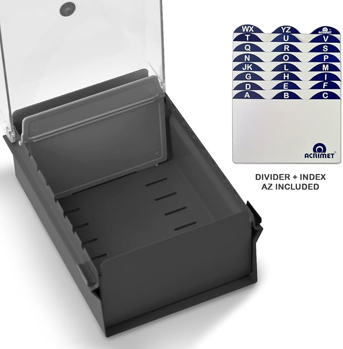 Acrimet 3 x 5 Card File Holder Organizer Box Metal Base Heavy Duty (AZ Index Cards and Divider Included) (Gray Color with Clear Crystal Plastic Lid Cover) | With A-Z Index & Non-Slip - Image 4