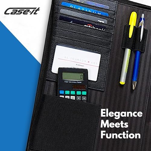 Case-it Executive Zipper Padfolio with Removable 3-Ring Binder and Letter Size Writing Pad, Pebbled Faux Leather Black (PAD-40) (Pack of 6) - Image 3
