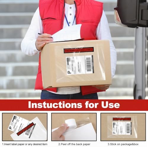 Teling 100 Pcs Packing List Envelopes Clear Adhesive,Red,9.5'' X 12'' - Image 3