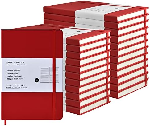 Coopay 24 Pack A5 Journal Notebooks Bulk, 160 Pages, 100GSM Thick Paper, 8.3 x 5.5 inch Hardcover Lined Leather Journals for Writing Office School Business,Bulk Notebook for Work Men Women (Red by Coopay