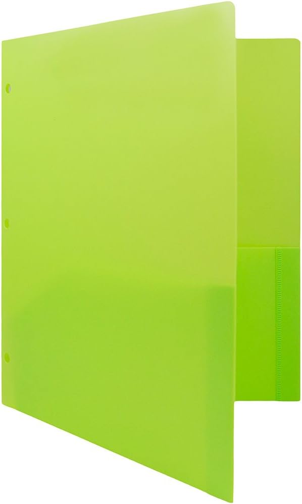JAM PAPER Heavy Duty Plastic 3 Hole Punch Pocket Folders - Extra Tough School Folders - Lime Green - 6/Pack - Image 6