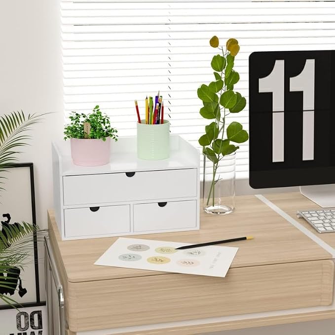 Bamboo Desk Organizer wtih Drawers Mini Desktop Drawer Tabletop Storage | 100% Bamboo Countertop Organizer Drawers,Makeup Storage,Kitchen Spice Organizers,3 Drawer Tabletop Storage,for Home Office - Image 2