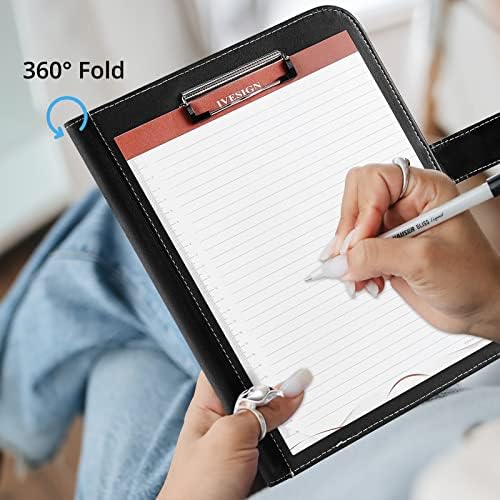 Leather Portfolio Notebook with Folder，Storage Clipboard with Cover for Legal Pad Holder Letter Size A4 Writing Pad for Business School Office Resume Conference Notepad Clip Boards(Black) - Image 6