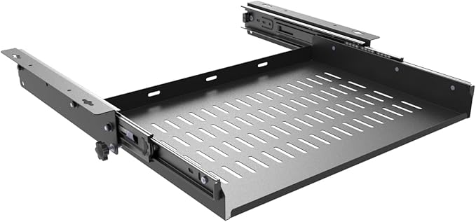 Sliding Under Desk Laptop Mount Shelf with Air Vents, 16" W | W 16.3" x D 12" Metal Under Desk Slide Out Tray Laptop Storage Tray for Laptop (16 Inch Wide) by JINGCHENGMEI