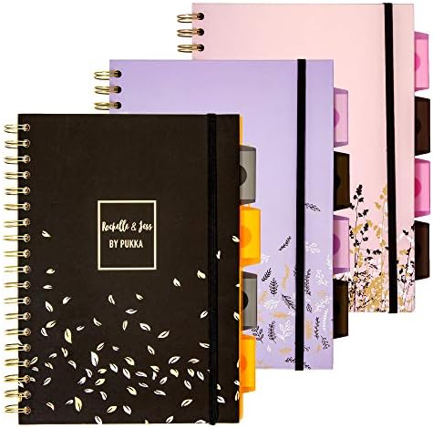 Pukka Pad 5 Subject Spiral Notebook 3-Pack - 200 Pages, 100 Sheets of 80GSM Paper with Repositionable Dividers & Perforated Edges for Office Planning & Organization - B5-7 X 10, Rochelle & Jess by PukkaPad