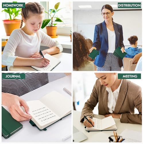 feela 15 Pack Pocket Small Notebooks Bulk, Mini Cute Notepads Hardcover College Ruled Lined Journals with Pen Holder for School Business Memos, with 15 Black Pens, 3.5”x 5.5”, A6, Dark Green - Image 7