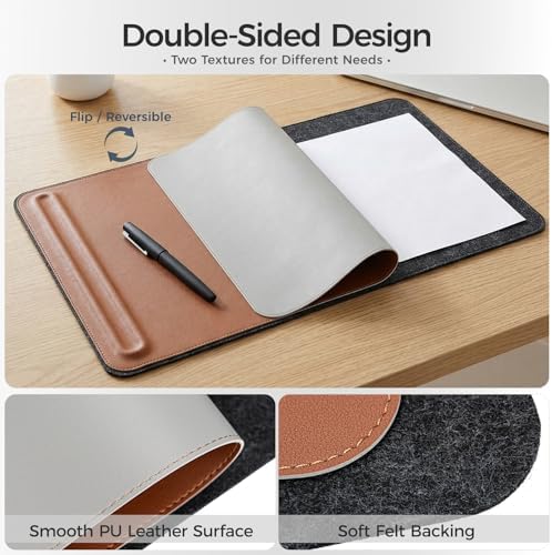 Desk Mat – Double-Sided Vegan Leather & Felt | Built-In Magnetic Cable Organizer & File Storage | Premium Workspace Pad for Office, Gaming & Creative Professionals-（Brown） - Image 4