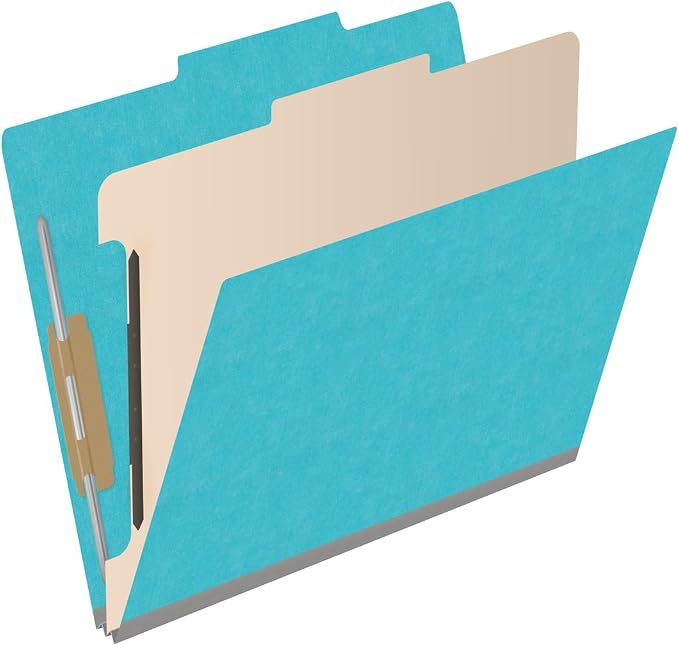 Heavy Duty End Tab Color Folders, 2/5 Cut ROC Top Tab, Letter Size, 1 Divider, Light Blue (Box of 10) - Image 2