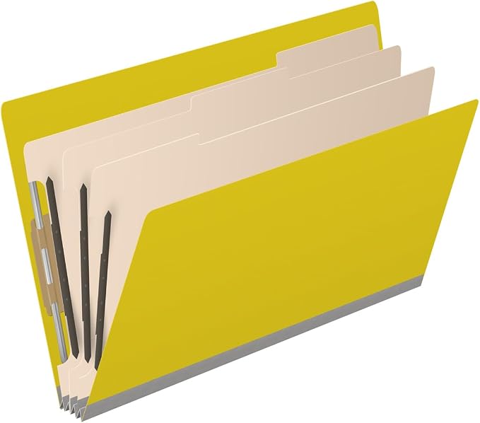 Ecom Folders End Tab Pressboard Classification Folders | Legal Size 25 Pt Type III Stock with 3 Dividers & 3" Tyvek Expansion | 2 Fasteners Pos 1 & 3 for Medical & Office Docs | Yellow, Box of 10 - Image 2