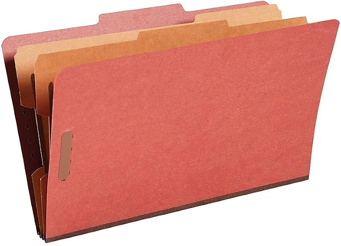 Staples Pressboard Classification Folder, Legal Size, 2/5‑Cut Top Tab, 2 Dividers, Red, Durable Construction, 10/Box - Image 3