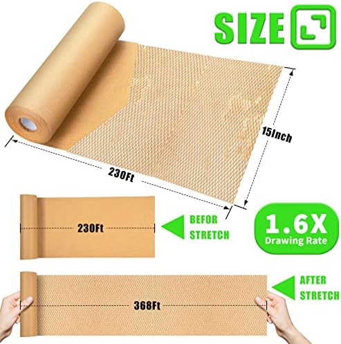 Honeycomb Packing Paper, MINHAO 15"x230' Eco Friendly Packing Paper for Moving Recyclable Honeycomb Paper Moving Supplies Bubble Paper Wrapping Protective Roll, With 36 Fragile Sticker Labels - Image 2