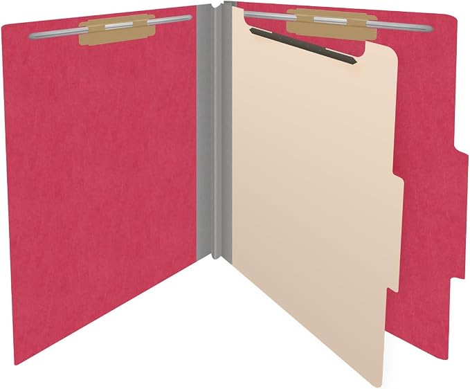 Heavy Duty End Tab Color Folders, 2/5 Cut ROC Top Tab, Letter Size, 1 Divider, Red (Box of 10) - Image 4