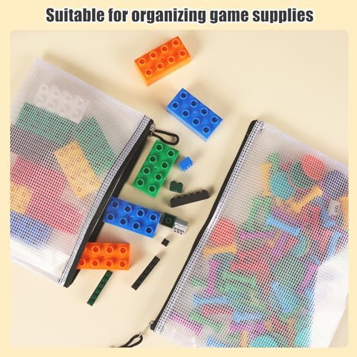 EOOUT 56pcs Mesh Zipper Pouch, 8 Sizes Waterproof Zipper Bags, Plastic Zip File Docunment Folders, Multipurpose for Board Games Travel Storage, School Supplies, and Home Organization, Black - Image 5
