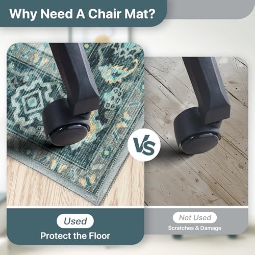 48"x60" Office Chair Mat for Hardwood Floor, Non-Slip Washable Turquoise - Image 4