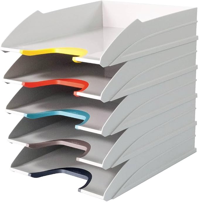 Durable Varicolor Mix Letter Trays - Set of 5 Stackable Letter Trays - With Colored Gripping Areas for Easy Organization by DURABLEOfficeProducts