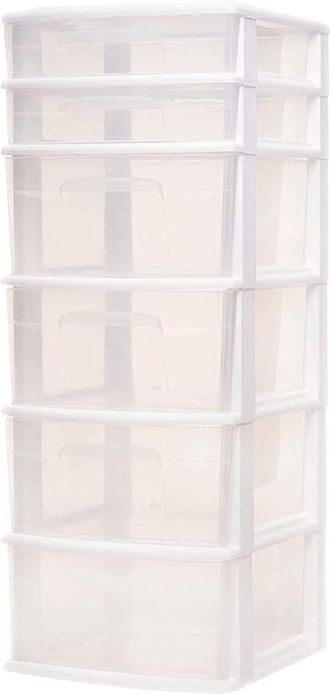 HOMZ 2-Pack Drawer Tower, 6-Tier Clear Plastic Storage Organizer Cart, White Frame - Heavy-Duty Organizing Drawers for Home, Bedroom, and Closet Organization - Image 6