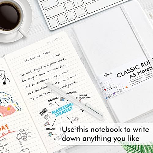 feela 12 Pack Notebooks Journals Bulk, Hardcover Notebook Classic Ruled Lined Journals with Pen Holder for Women Girls School Business Supplies, with 12 Black Pens, 120 GSM, 5.1”x8.3”, A5, White - Image 4