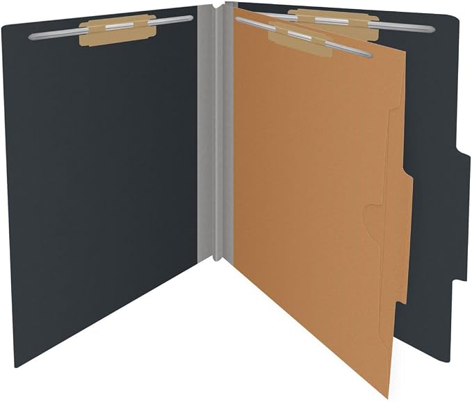 25 Pt. Pressboard Classification Folders, 2/5 Cut ROC Top Tab, Letter Size, 1 Pocket Divider, Black (Box of 10) - Image 3